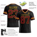 Maillot de football authentique personnalisé en maille noire bordeaux et dorée