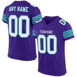 Maillot de football authentique personnalisé violet, blanc et turquoise